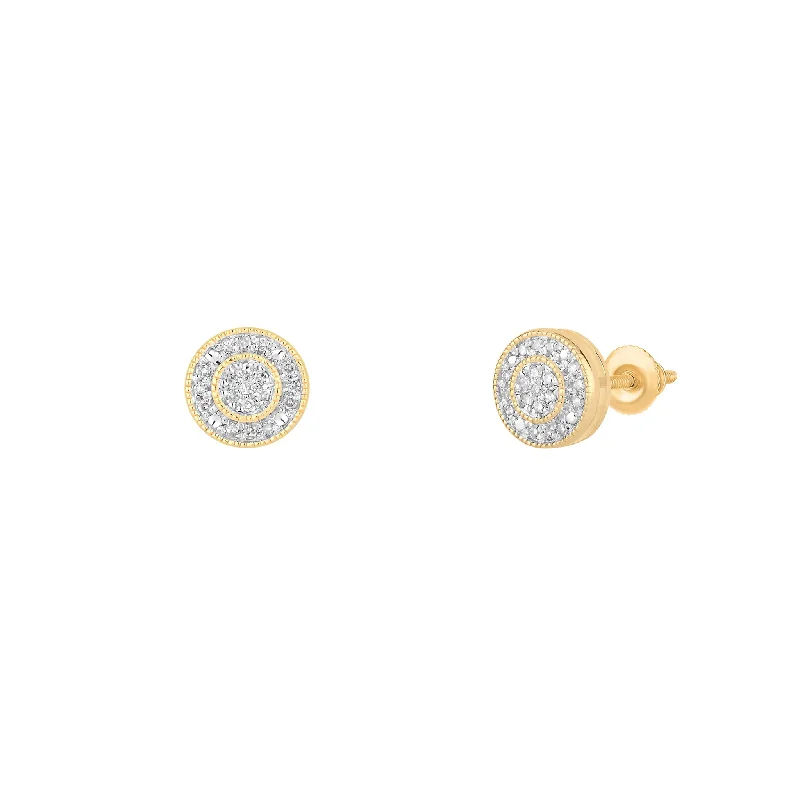 pearl drop earrings for women-Diamond Milgrain Round Stud Earrings (14K)