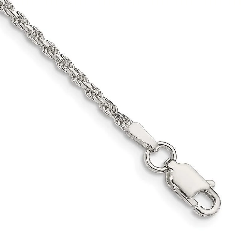 ankle bracelet with gemstones for women-Sterling Silver 1.85mm Diamond-cut Rope Chain Anklet