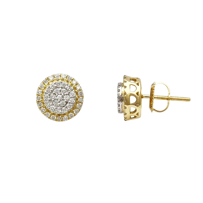 birthday earrings for women-Diamond Two-Tone Pave Round Stud Earrings (14K)