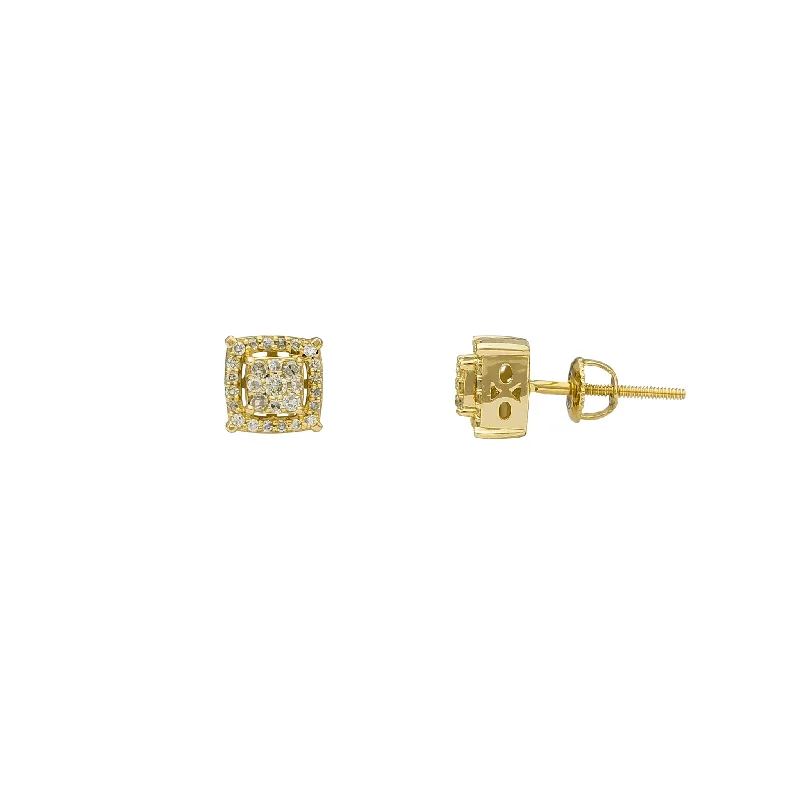 edgy earrings for women-Diamond Cluster Square Stud Earrings (14K)