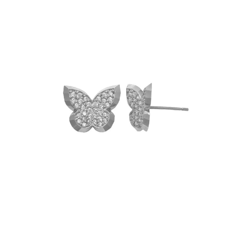 gold stud earrings for women-Zirconia Butterfly Stud Earrings (14K)