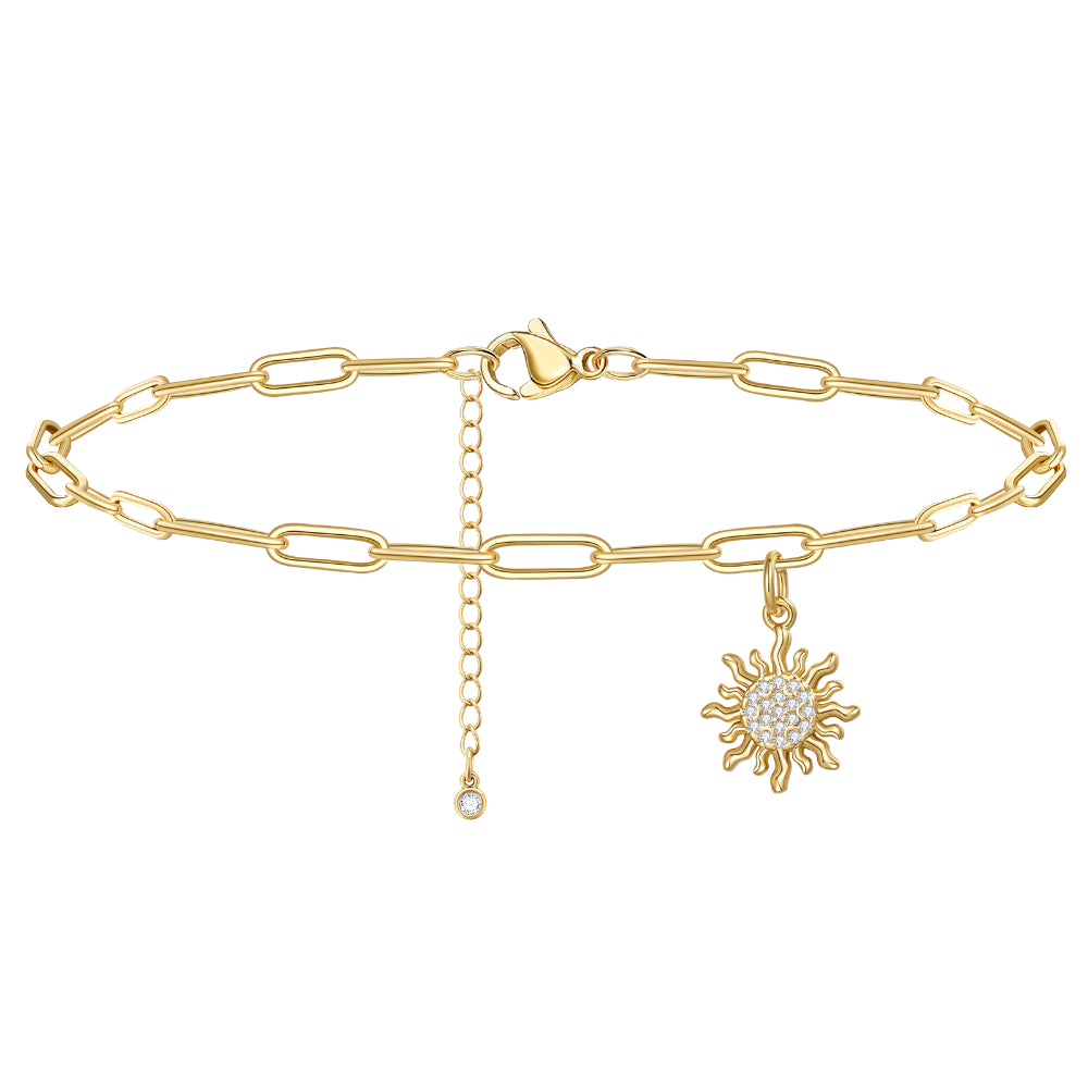 handmade ankle chains for women-Dainty 14k Gold Plated Adjustable Anklets- Tiny Sun