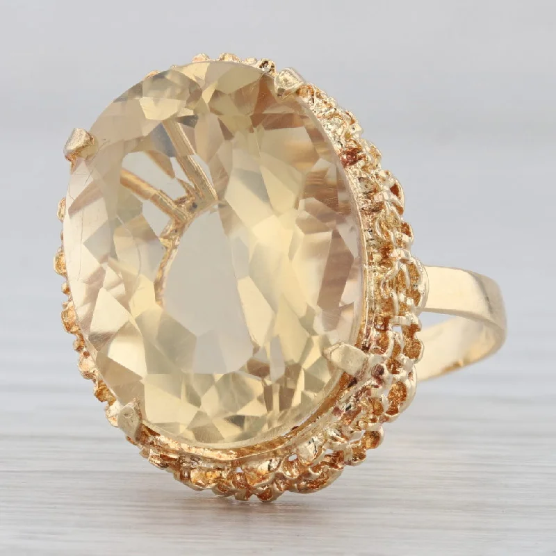 gold engagement rings for women-Vintage 16.25ct Yellow Citrine Ring Oval Solitaire 18k Yellow Gold Size 7.25