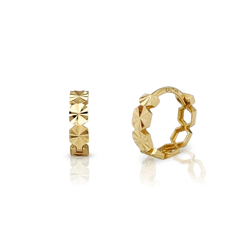 star earrings for women-Diamond-Cut Hexagonal Huggie Earrings (14K)