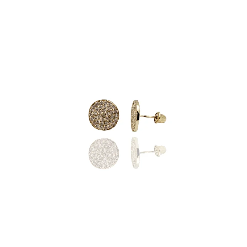 stud earrings for women-Iced-Out Radial Disc Stud Earrings (14K)