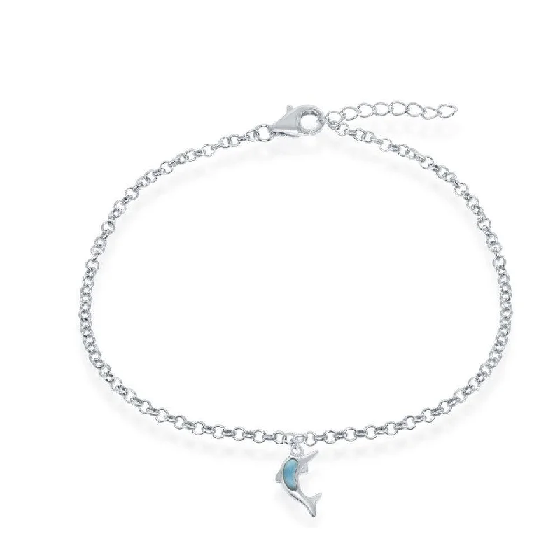 cute anklets for women-Sterling Silver Larimar Dolphin Anklet