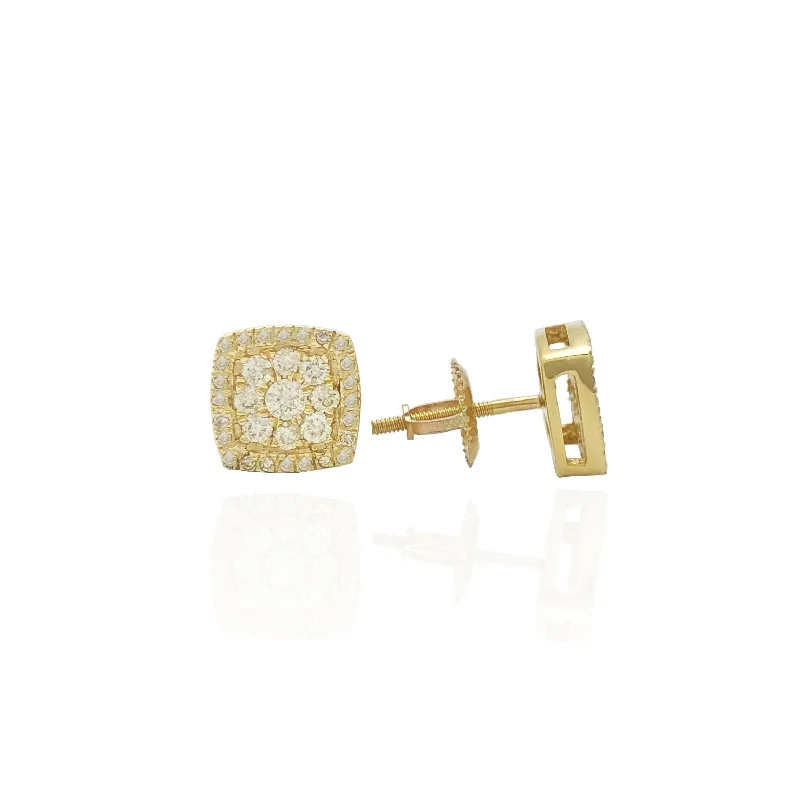 vintage earrings for women-Diamond Puffy Square Earring (14K)