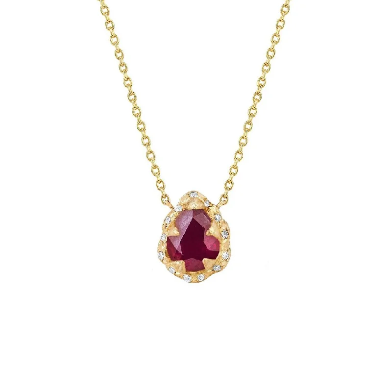 vintage-inspired necklace for women-Micro Queen Water Drop Natural Ruby Necklace with Sprinkled Diamonds