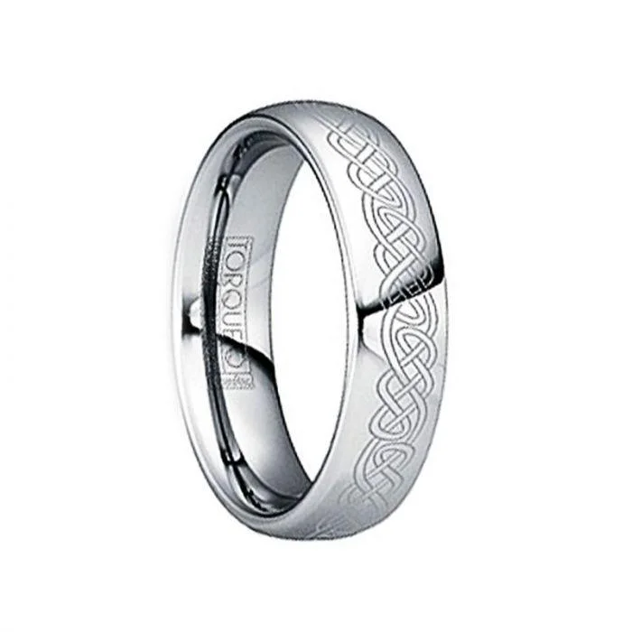 two-tone engagement rings for women-JANUARIUS Engraved Celtic Knot Tungsten Ring with Polished Finish - 6mm