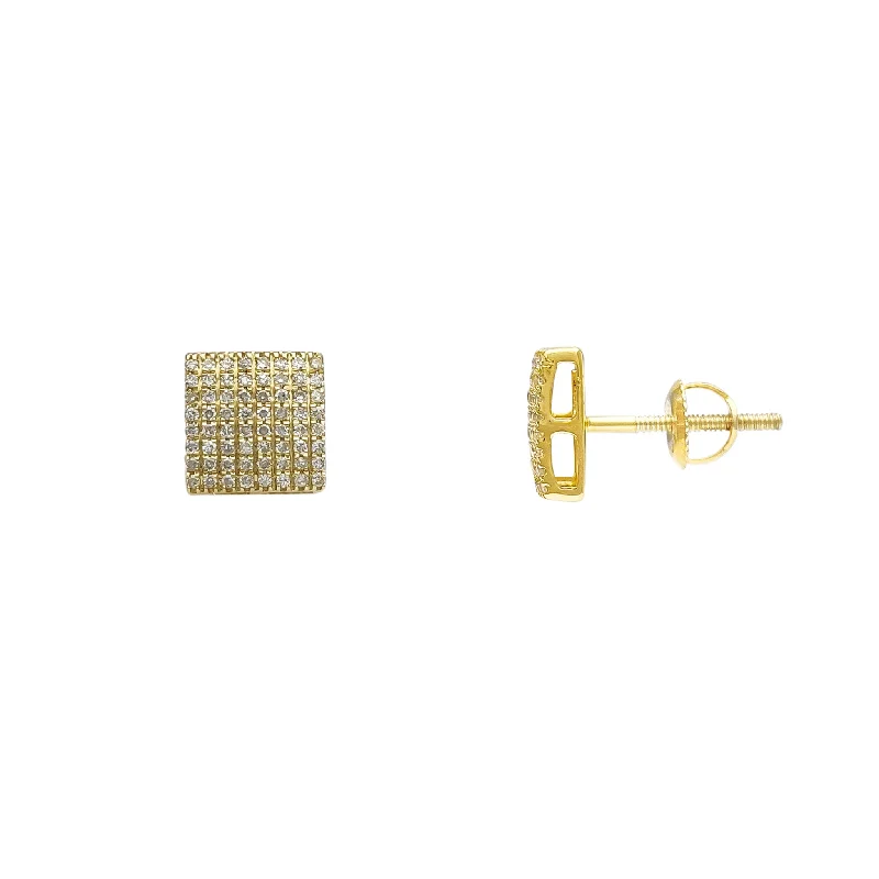 heart-shaped earrings for women-Diamond Micro Pave Square Stud Earrings (14K)