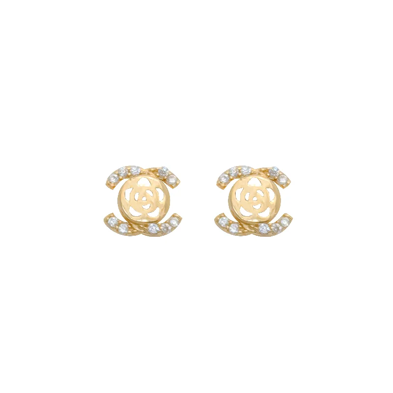 chain earrings for women-Flower CZ Screw Earring (14K)