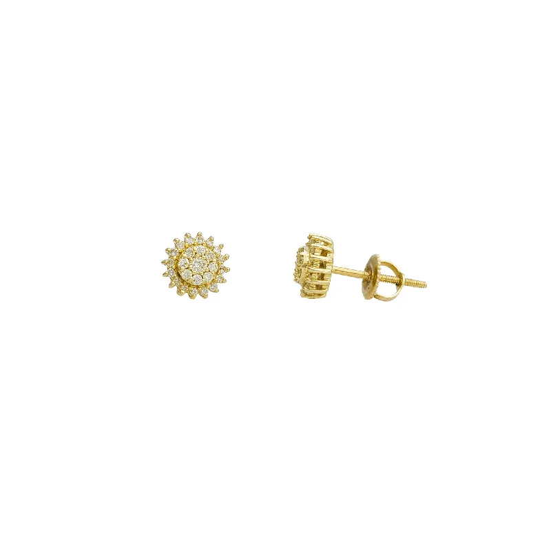 delicate earrings for women-Diamond Cluster Sun Stud Earrings (14K)