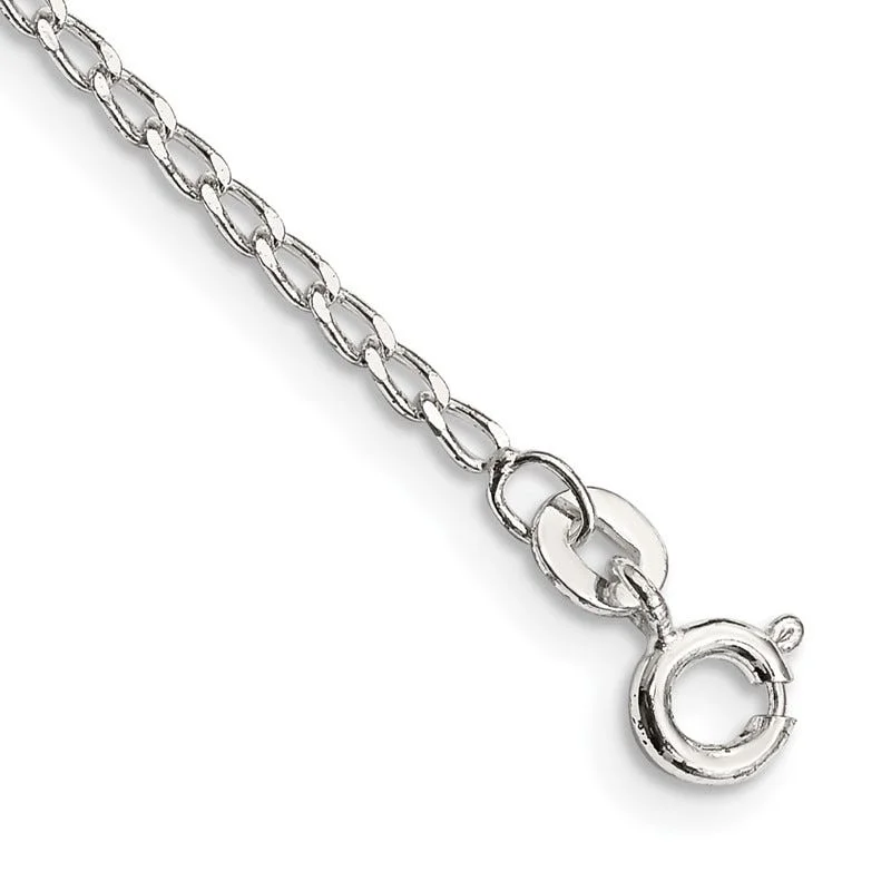 leather cord anklets for women-Sterling Silver Open Elongated Link Chain Anklet