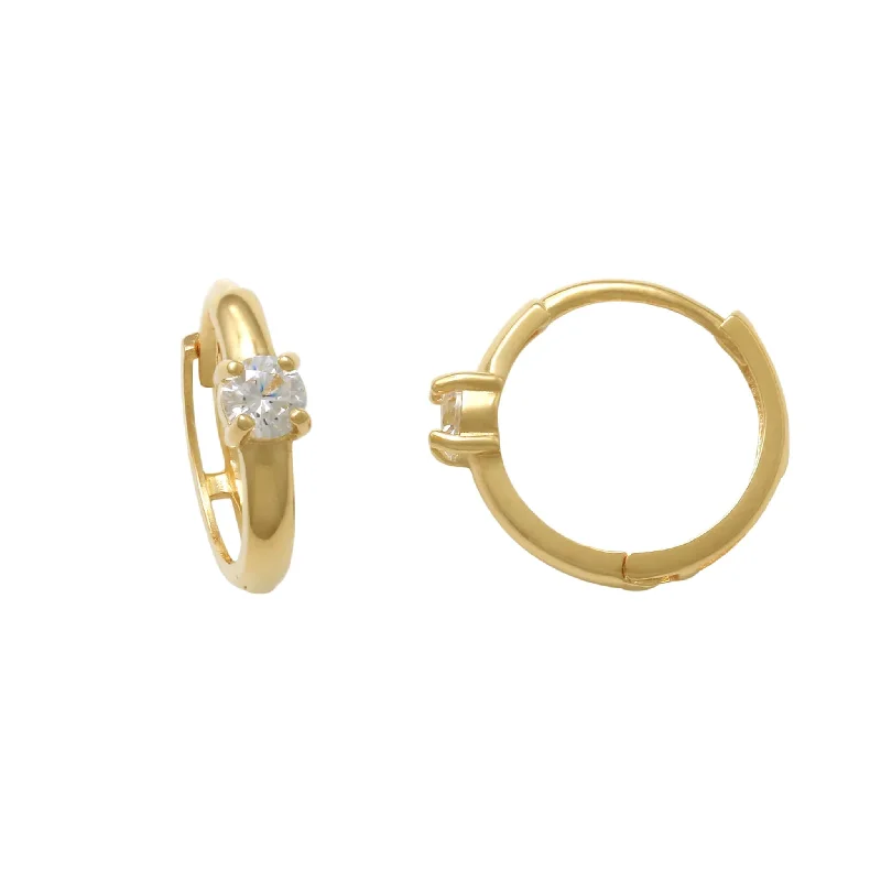 fashion hoop earrings for women-Zirconia Solitaire Huggie Earrings (14K)