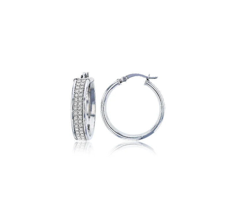 dainty hoop earrings for women-Glitter Hoop CZ Earring (Silver)