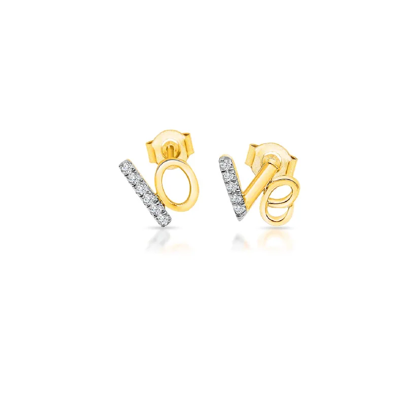 pearl earrings for women-Diamond "Love" Stud Earrings (14K)