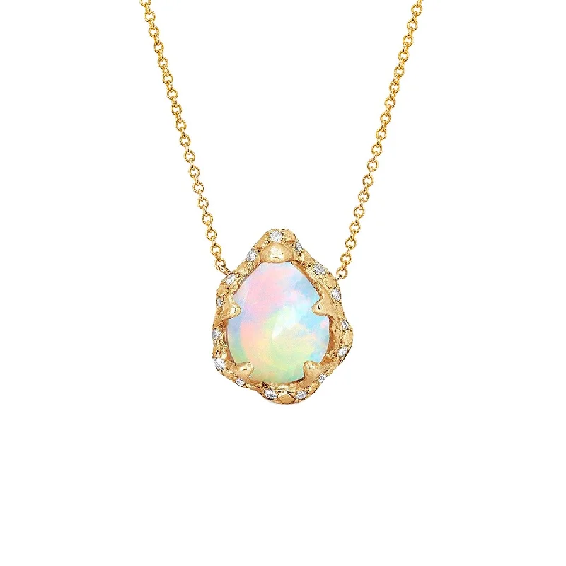 adjustable necklace for women-Baby Queen Water Drop White Opal Necklace with Sprinkled Diamonds