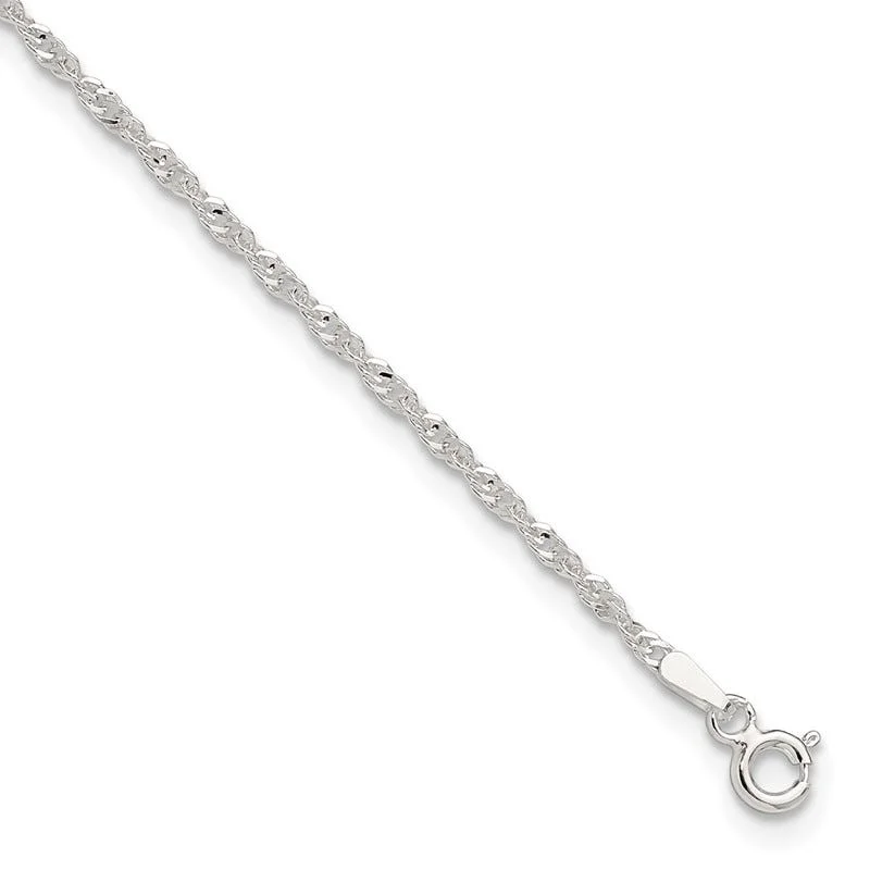 handcrafted anklets for women-Sterling Silver 1.8mm Singapore 10in Plus 1in ext. Chain Anklet