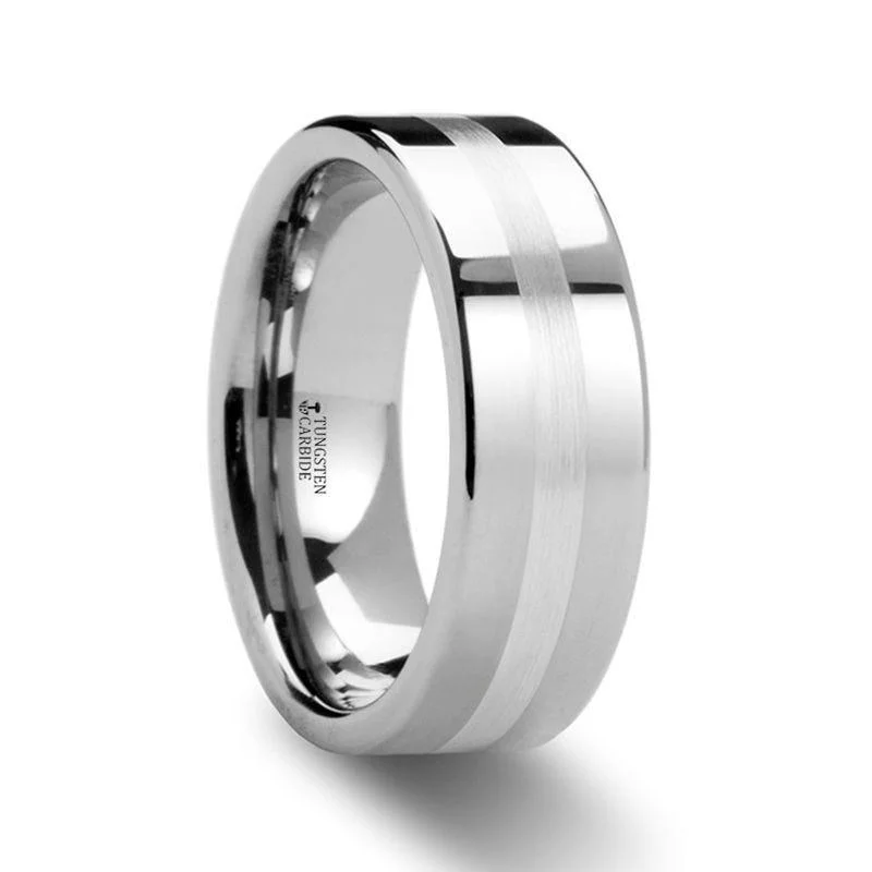 cushion cut engagement rings for women-LETHOLDUS Palladium Inlaid Flat Tungsten Ring - 6mm & 8mm