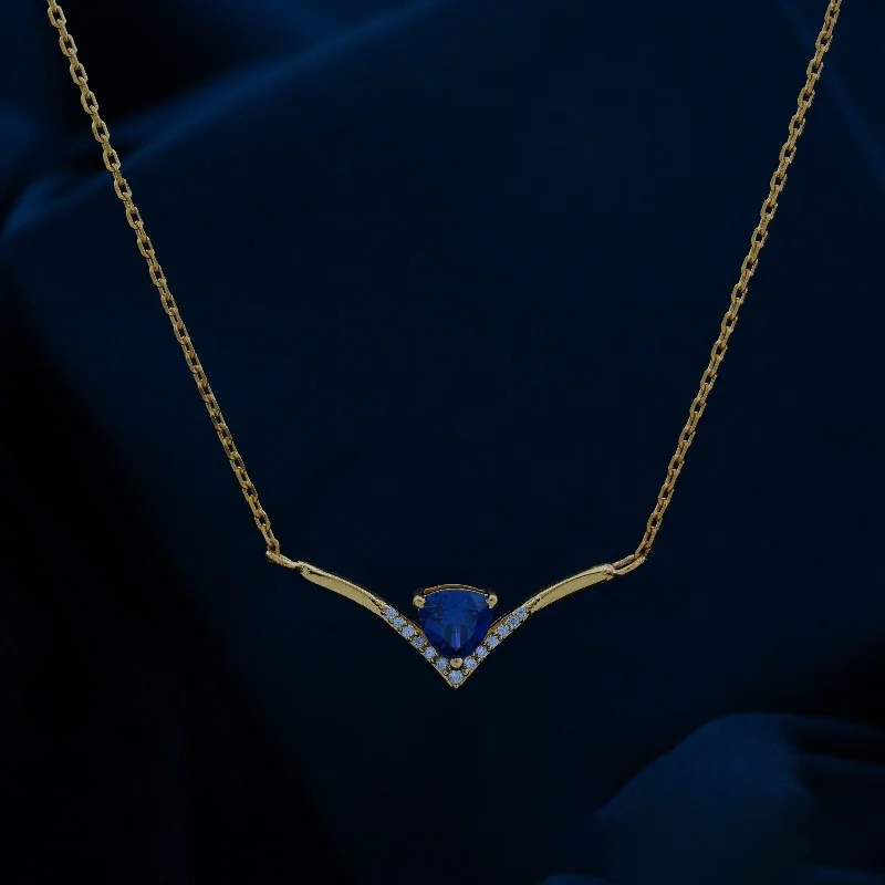 minimalist necklace for women-Yellow Gold V-shaped Sapphire Necklace