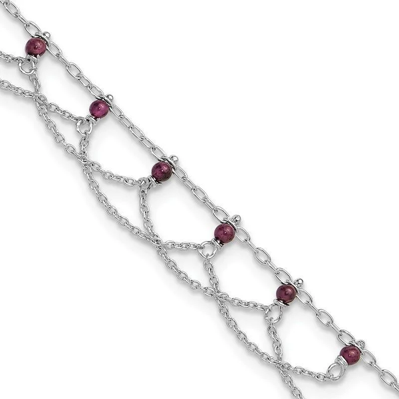 anklets with beads for women-Sterling Silver Rhodolite Garnet Anklet