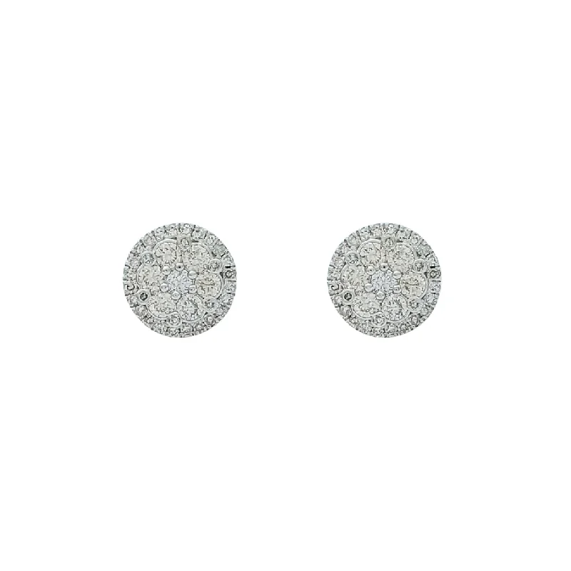 fashion gold earrings for women-Diamond Cluster Stud Earrings (14K)