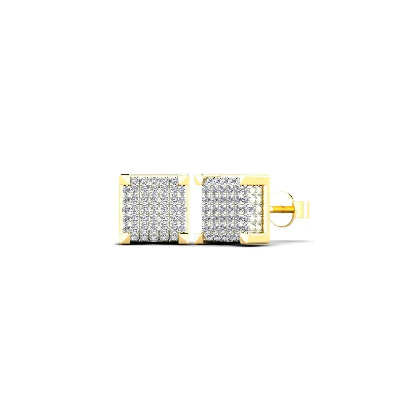 simple earrings for women-Diamond Square Stud Earrings (14K)