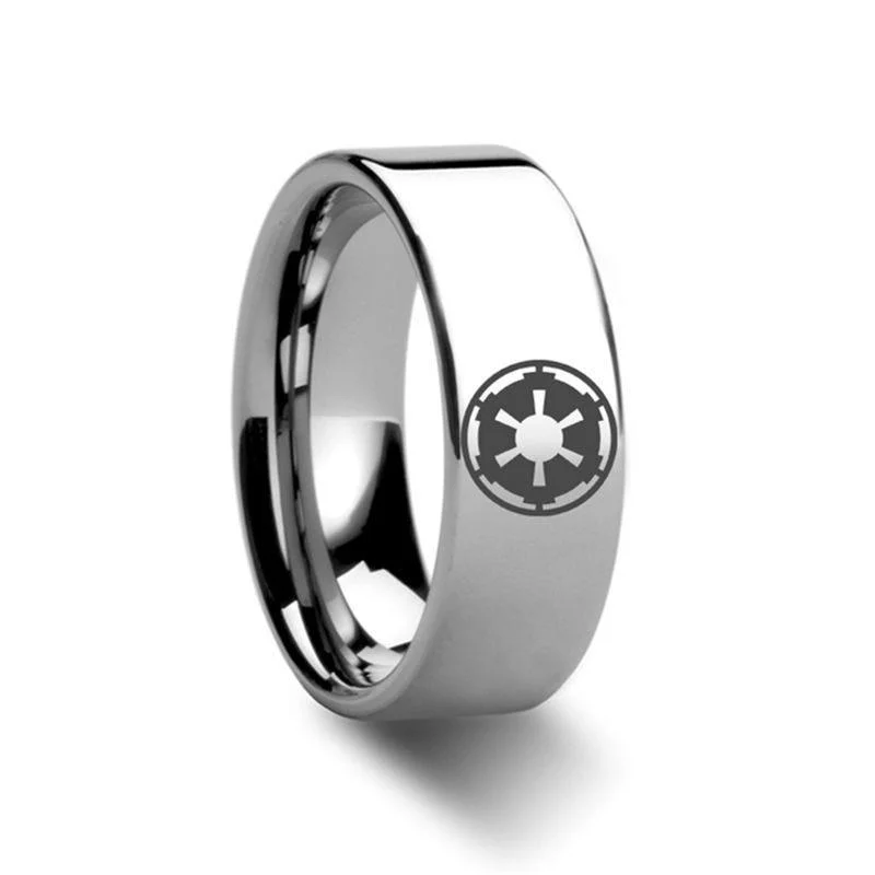 solitaire engagement rings with a twist for women-Sith Imperial Emblem Star Wars Polished Tungsten Engraved Ring Jewelry - 2mm - 12mm