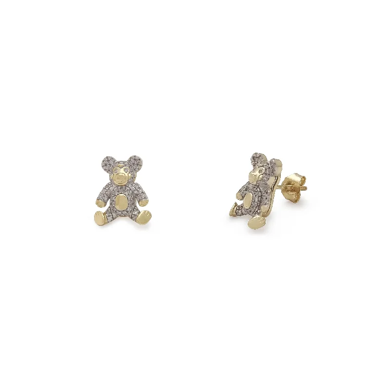 gold hoop earrings for women-Diamond Teddy Bear Stud Earrings (10K)