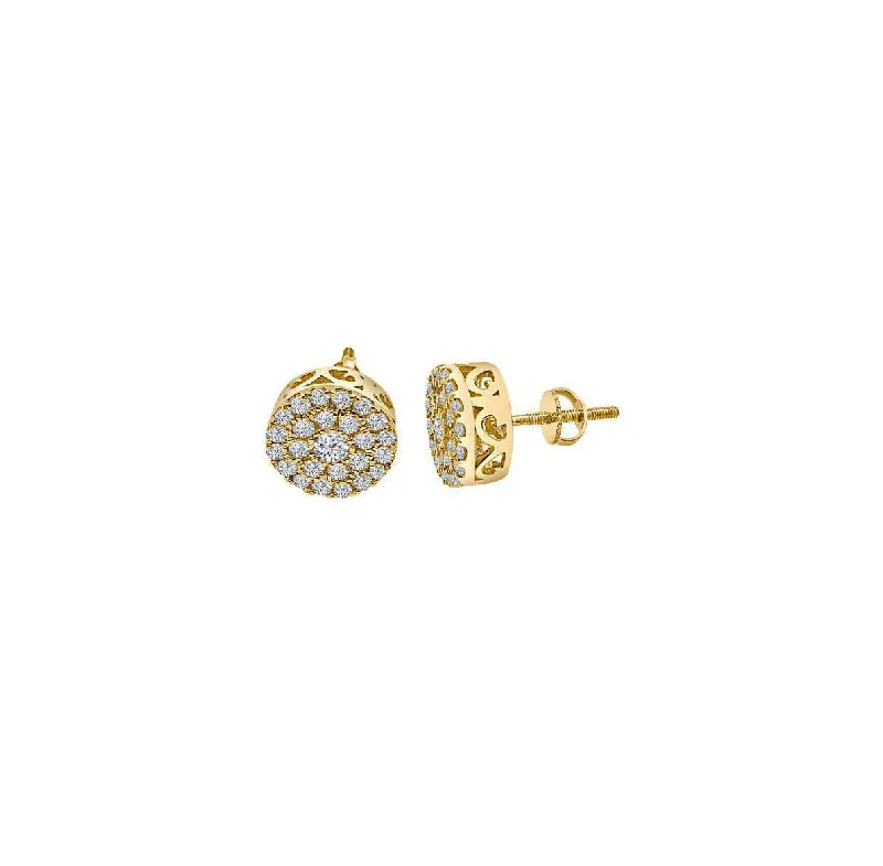 statement stud earrings for women-Iced-Out Diamond Round Stud Earrings (14K)