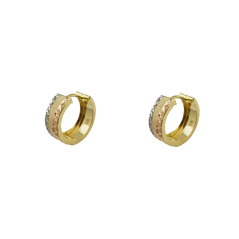 gold dangling earrings for women-Diamond-cuts Huggie Earrings (14K)