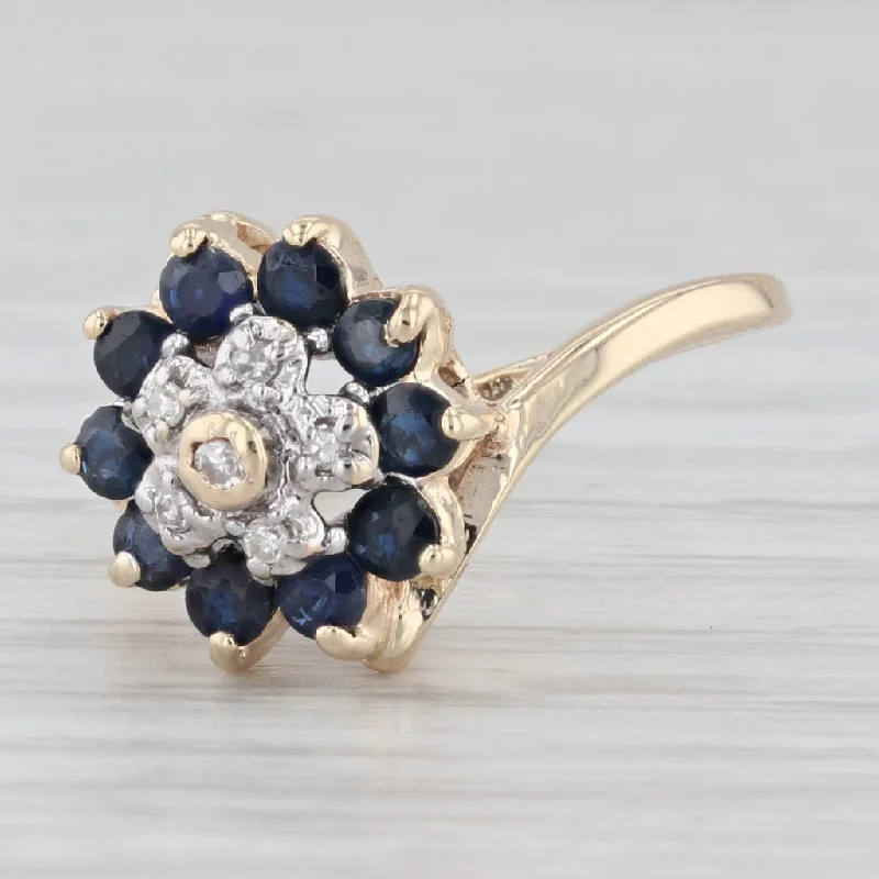 personalized diamond engagement rings for women-0.60ctw Blue Sapphire Flower Ring 10k Yellow Gold Sz 4.75 Bypass Diamond Accents