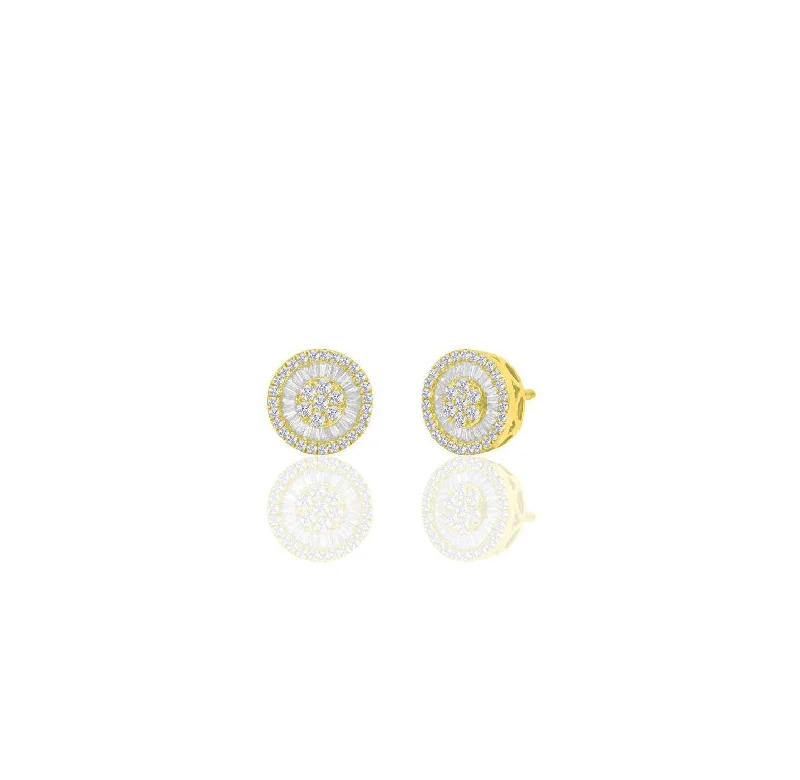 fashion gold earrings for women-Iced-Out Diamond Round Earrings (14K)