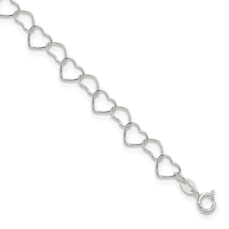 silver ankle bracelets for women-Sterling Silver Fancy Heart Link 9in. Anklet