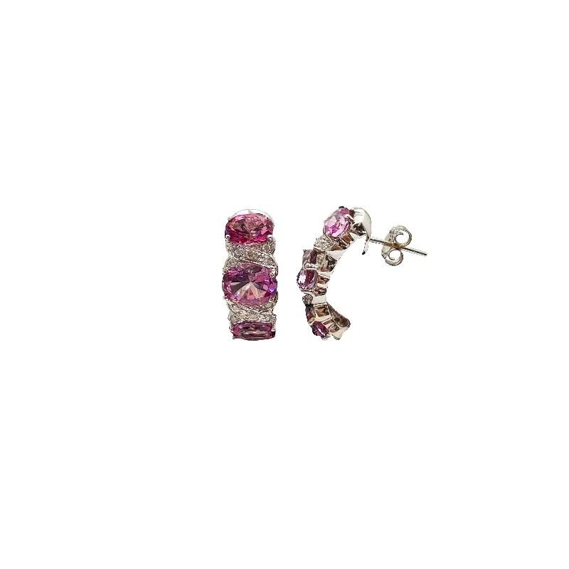 elegant earrings for women-Pink Sapphire & Diamond Fanned Stud Earrings (14K)