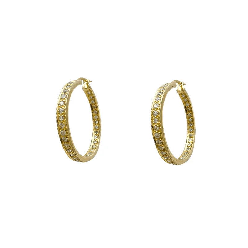 dainty earrings for women-Diamond Milgrain Inner & Outer Hoops Earrings (14K)