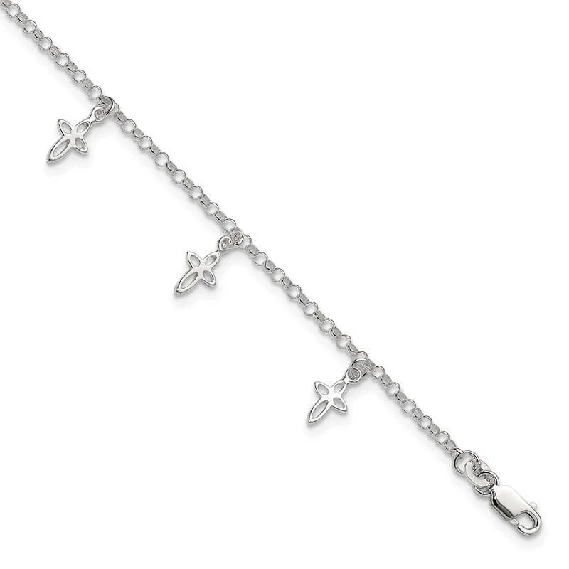 leather anklets for women-Sterling Silver 10 in Cross Anklet