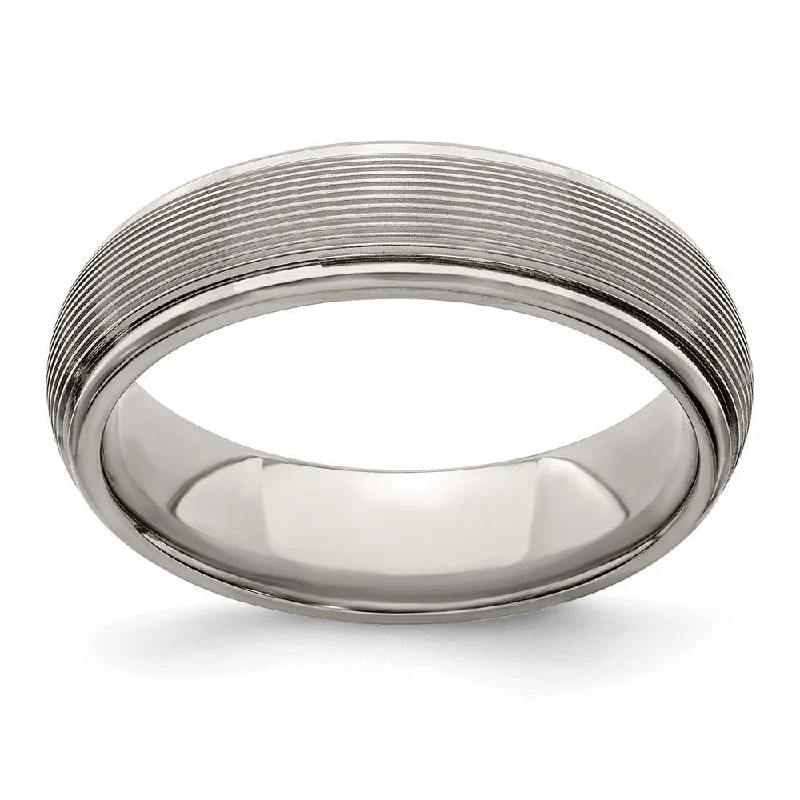 custom engagement rings for women-Edward Mirell Titanium Polished Textured Domed 6mm Band