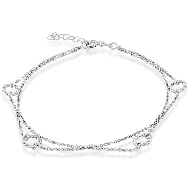 ankle bracelets with emeralds for women-Sterling Silver Double Strand Open Rings Anklet