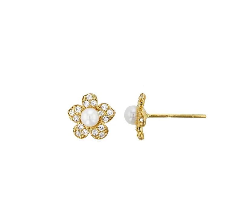 glamorous earrings for women-Flower Pearl Earrings (14K)