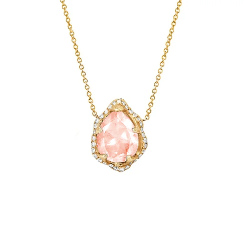 infinity pendant necklace for women-Baby Queen Water Drop Morganite Necklace with Full Pavé Halo