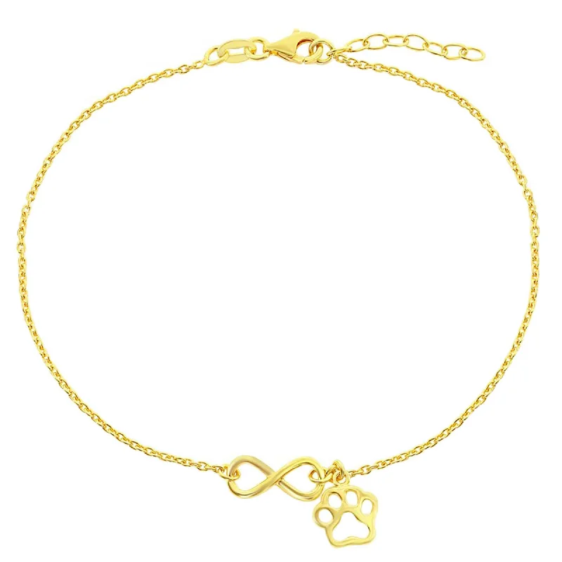 thin anklets for women-Classic Women's Anklet - Sterling Silver Infinity with Paw Print Charm | R-9248-GP