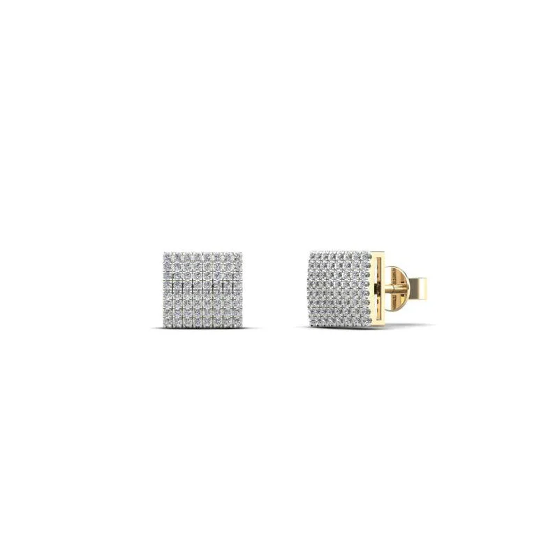 cute earrings for women-Iced-Out Diamond Square Stud Earrings (14K)