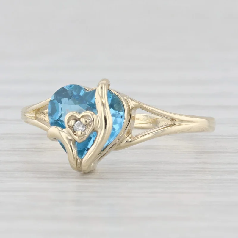 gemstone engagement rings for women-1.50ct Blue Topaz Heart Ring 10k Yellow Gold Size 5.75 Diamond Accent