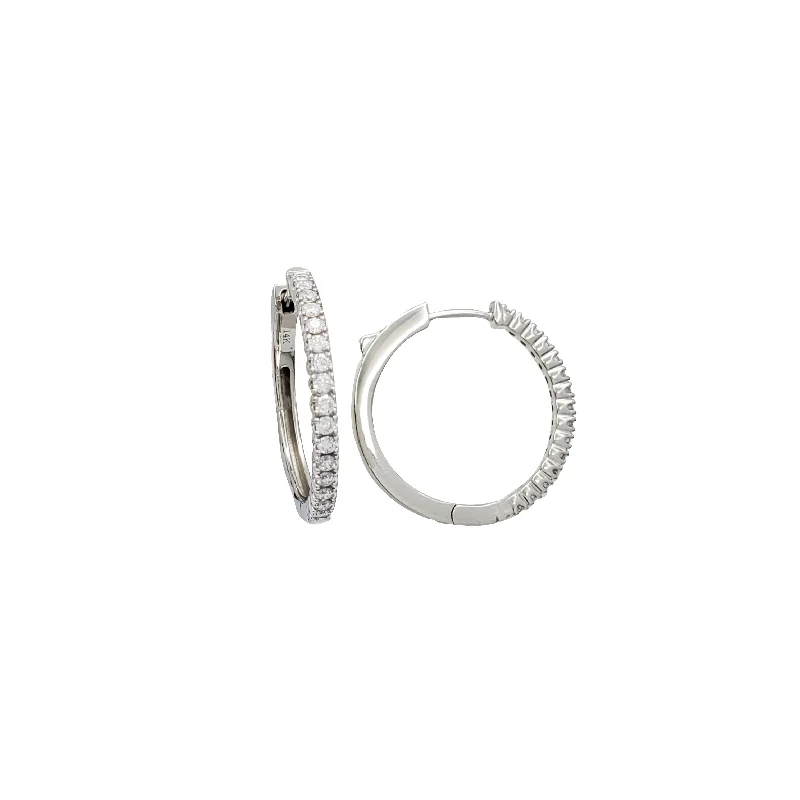 hoop earrings with pearls for women-Diamond White Gold Huggie Earrings (14K)