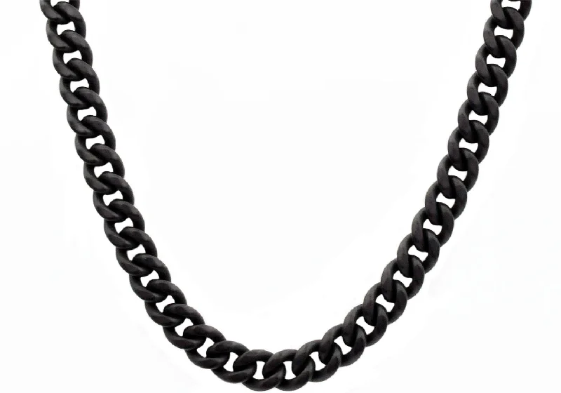 art deco necklace for women-Mens 10mm Matte Black Stainless Steel Miami Cuban Link Chain Necklace With Box Clasp