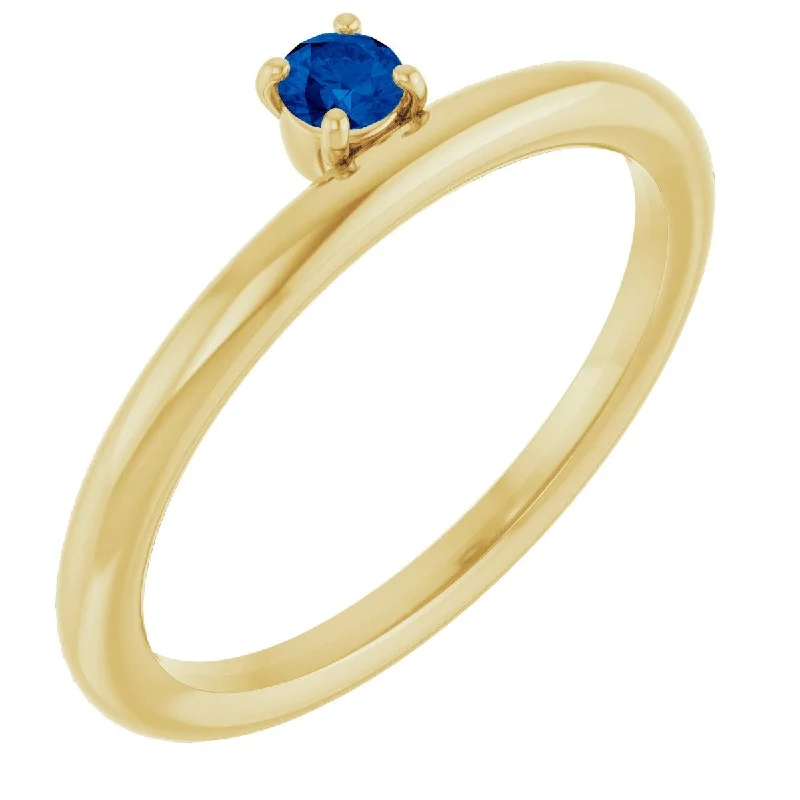 square diamond engagement rings for women-14K Yellow Lab-Grown Blue Sapphire Stackable Ring