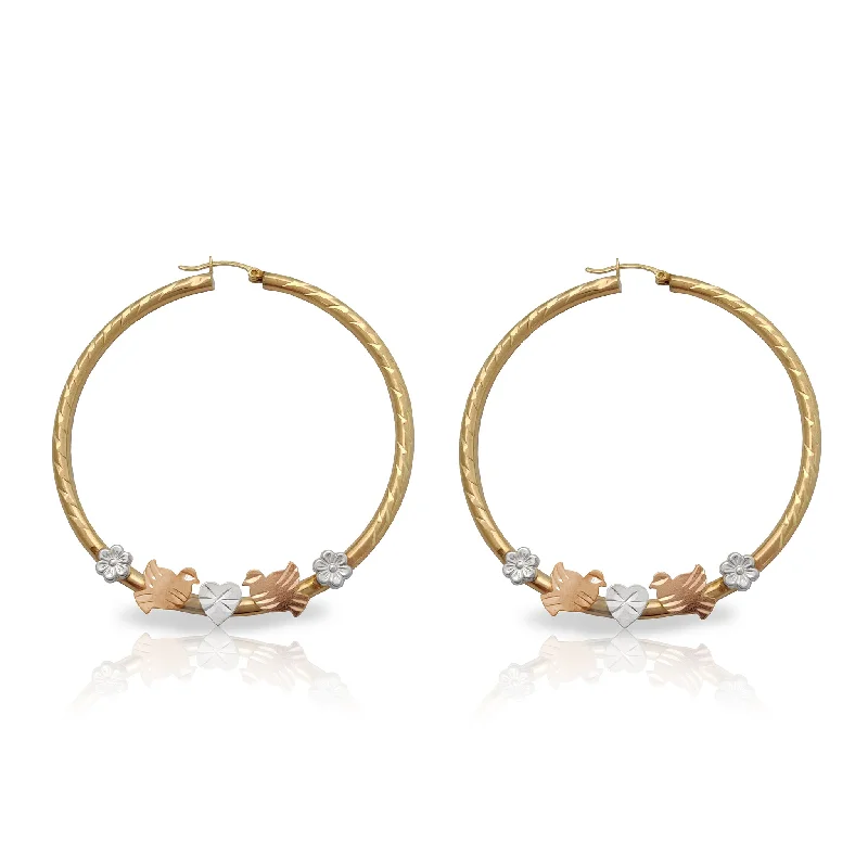 delicate earrings for women-Dove & Love Hoop Earrings (14K)