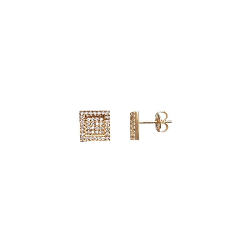 simple earrings for women-Iced-Out Square Stud Earrings (14K)