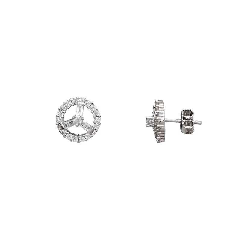 gold stud earrings for women-Zirconia Halo Baguettes & Round Stud Earring (Silver)